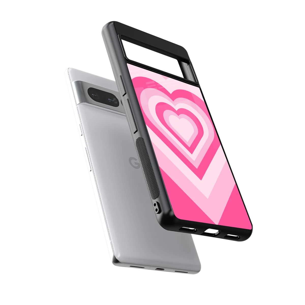 Y2K Flamingo Hearts sleek google pixel 7 pro cover with tempered glass back and TPU edges