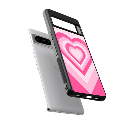 Y2K Flamingo Hearts sleek google pixel 8 pro cover with tempered glass back and TPU edges