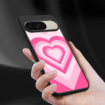 Y2K Flamingo Hearts sleek google pixel 9 cover with tempered glass back and TPU edges