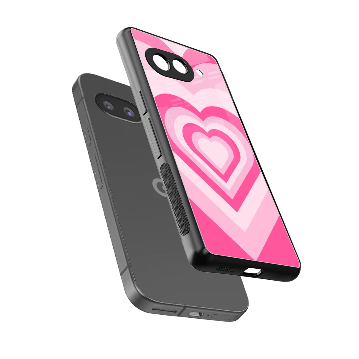 Y2K Flamingo Hearts sleek google pixel 9a cover with tempered glass back and TPU edges