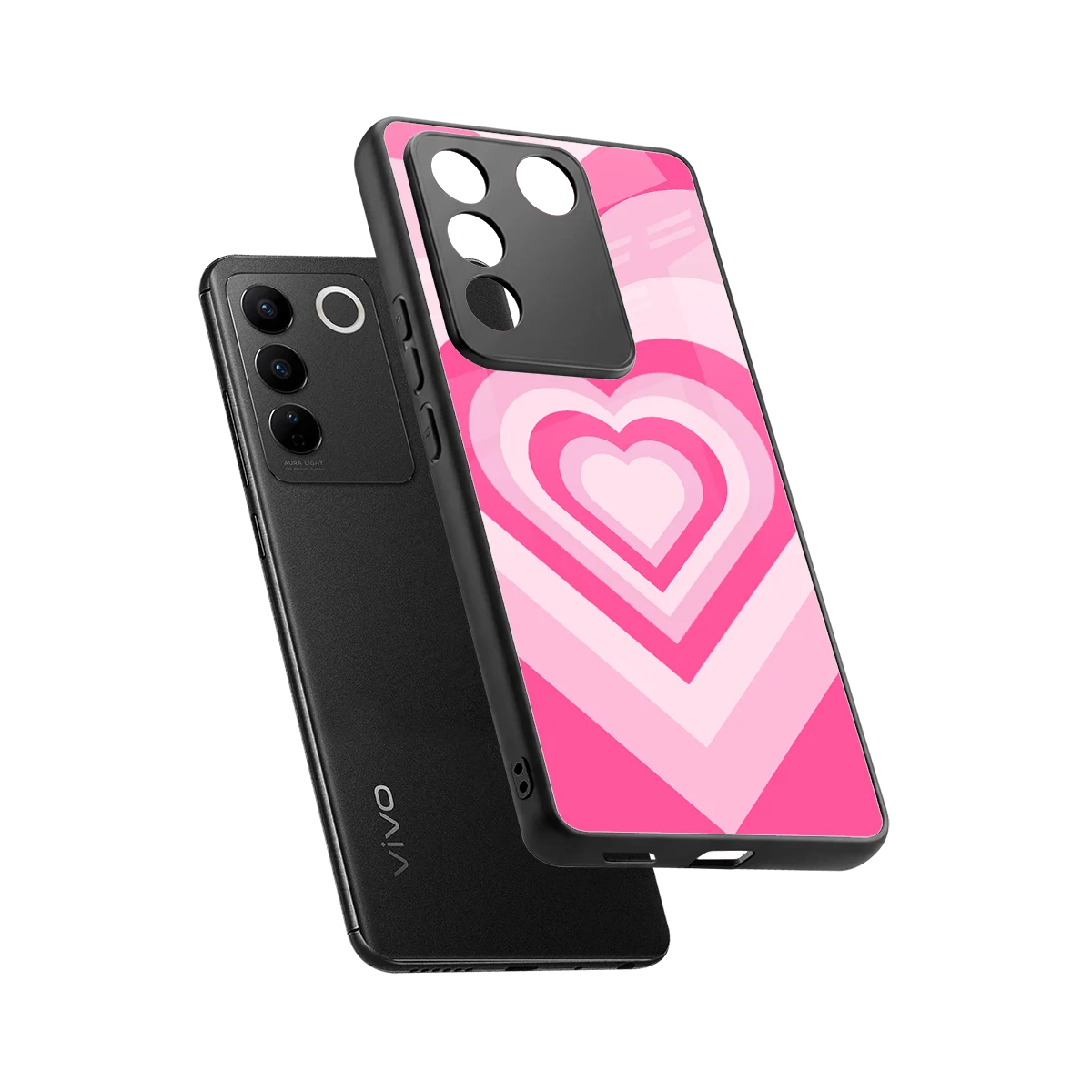 Y2K Flamingo Hearts sleek vivo v27 5g cover with tempered glass back and TPU edges