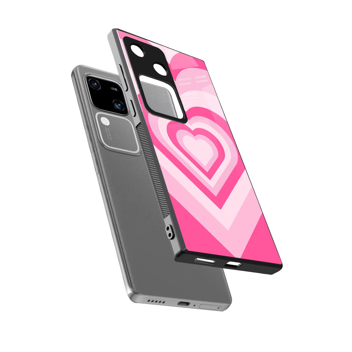 Y2K Flamingo Hearts sleek vivo v30 cover with tempered glass back and TPU edges