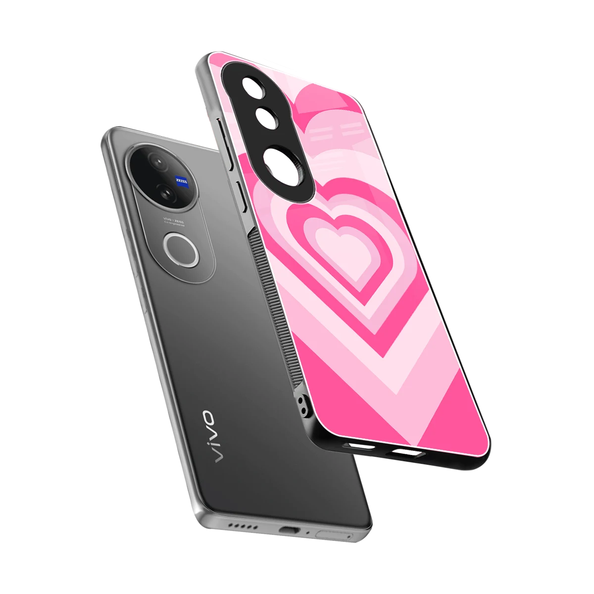 Y2K Flamingo Hearts sleek vivo v50 cover with tempered glass back and TPU edges