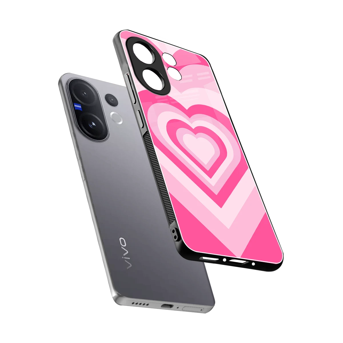 Y2K Flamingo Hearts sleek vivo v60 cover with tempered glass back and TPU edges