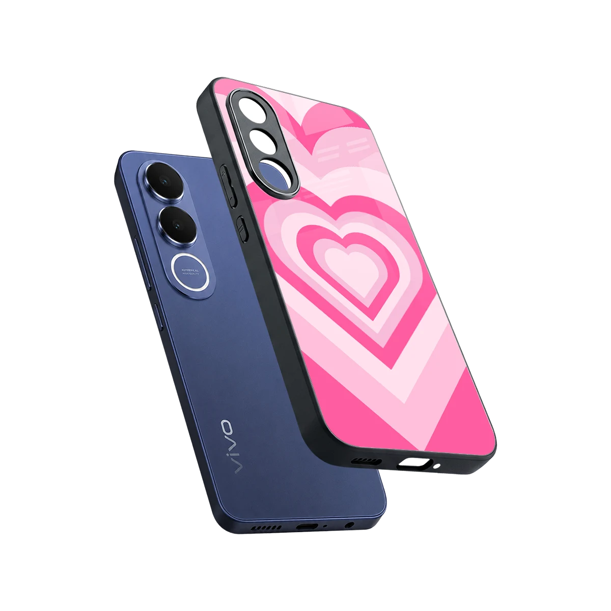 Y2K Flamingo Hearts sleek vivo v70 fe cover with tempered glass back and TPU edges