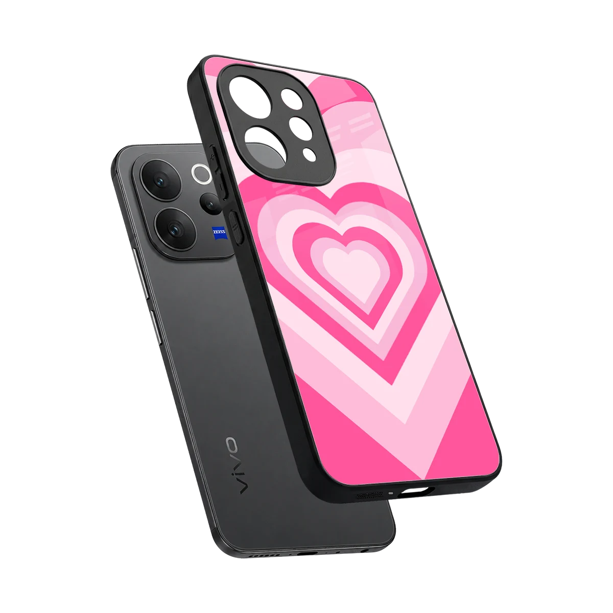 Y2K Flamingo Hearts sleek vivo v70 cover with tempered glass back and TPU edges