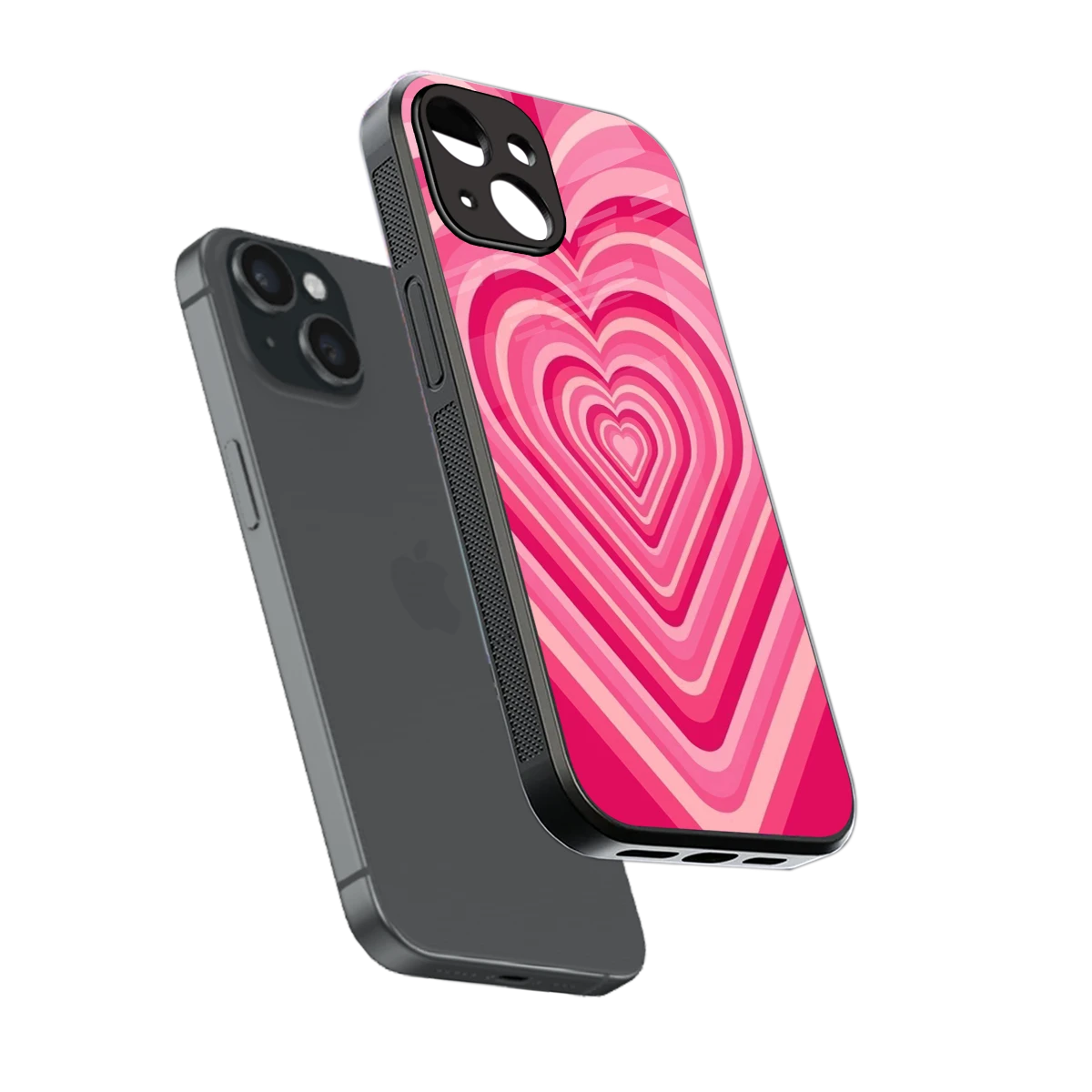 Y2K French Pink Hearts sleek iphone 13 cover with tempered glass back and TPU edges