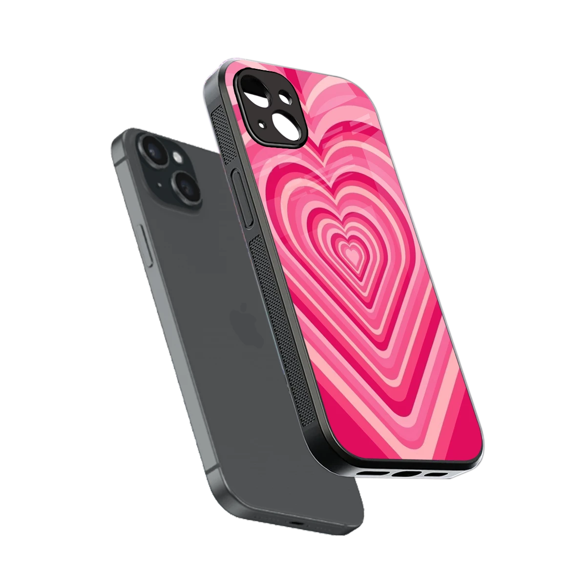 Y2K French Pink Hearts sleek iphone 14 plus cover with tempered glass back and TPU edges