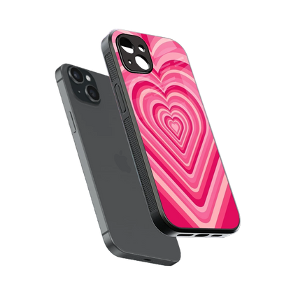 Y2K French Pink Hearts sleek iphone 14 plus cover with tempered glass back and TPU edges