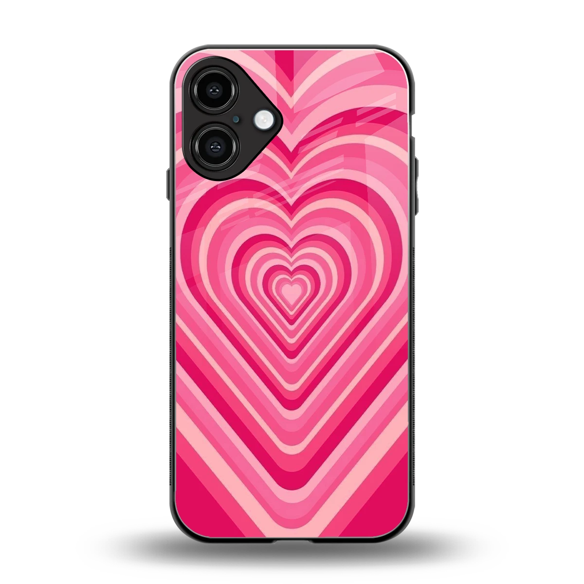 Y2K French Pink Hearts back phone cover | glass case for iphone 16 plus