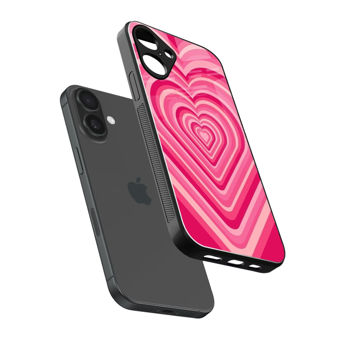 Y2K French Pink Hearts sleek iphone 16 plus cover with tempered glass back and TPU edges