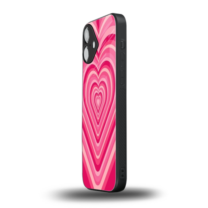 Y2K French Pink Hearts iphone 16 plus mobile cover | shockproof glass phone case