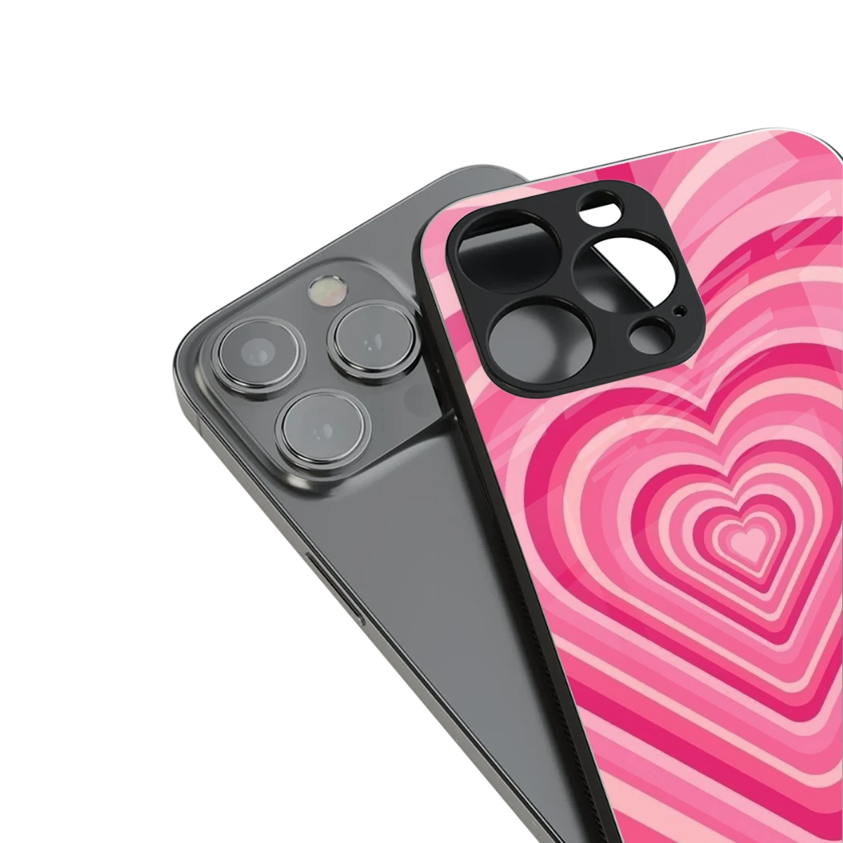 Y2K French Pink Hearts stylish phone case for iphone 15 pro | glossy glass and slim fit