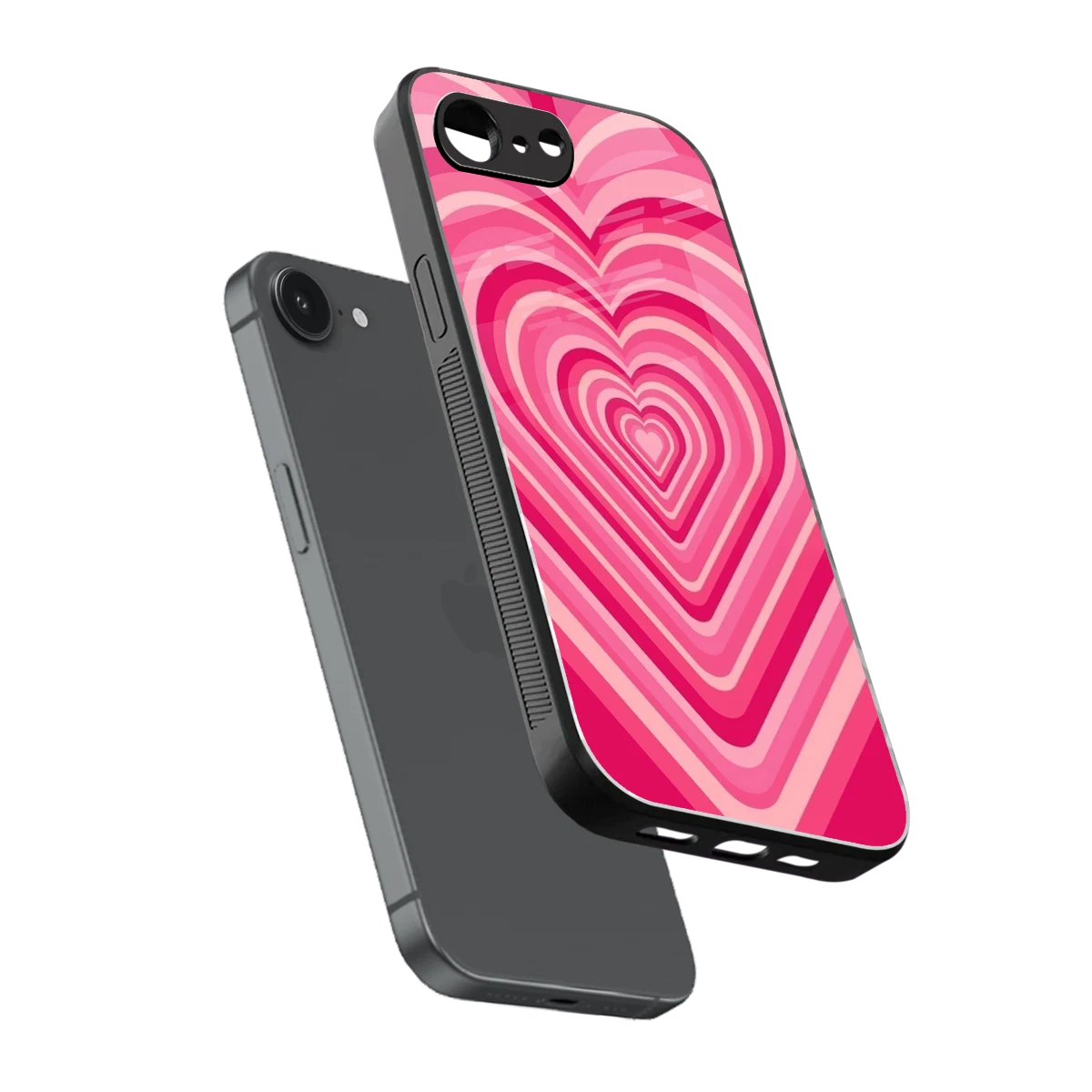 Y2K French Pink Hearts sleek iphone 17e cover with tempered glass back and TPU edges