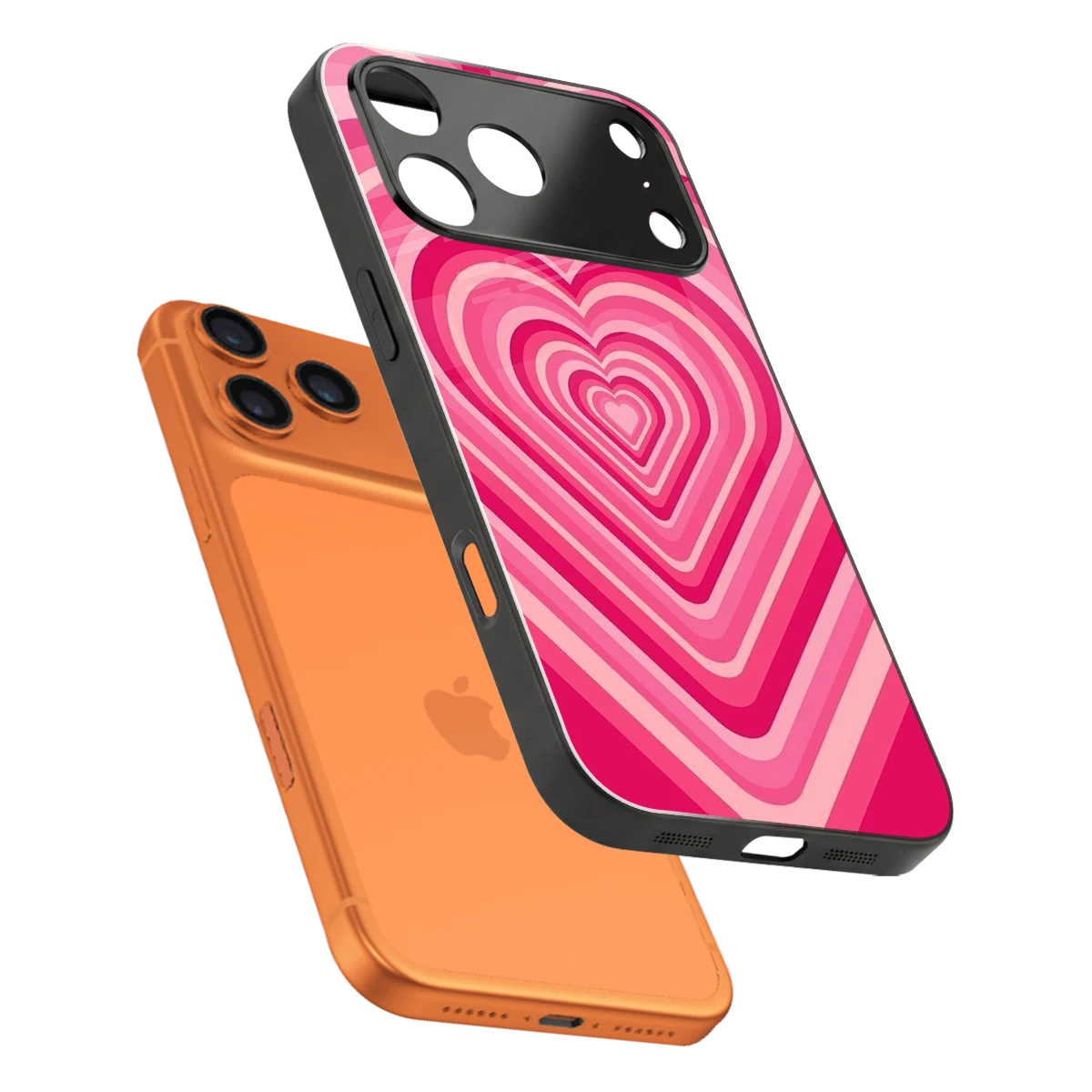 Y2K French Pink Hearts sleek iphone 17 pro cover with tempered glass back and TPU edges