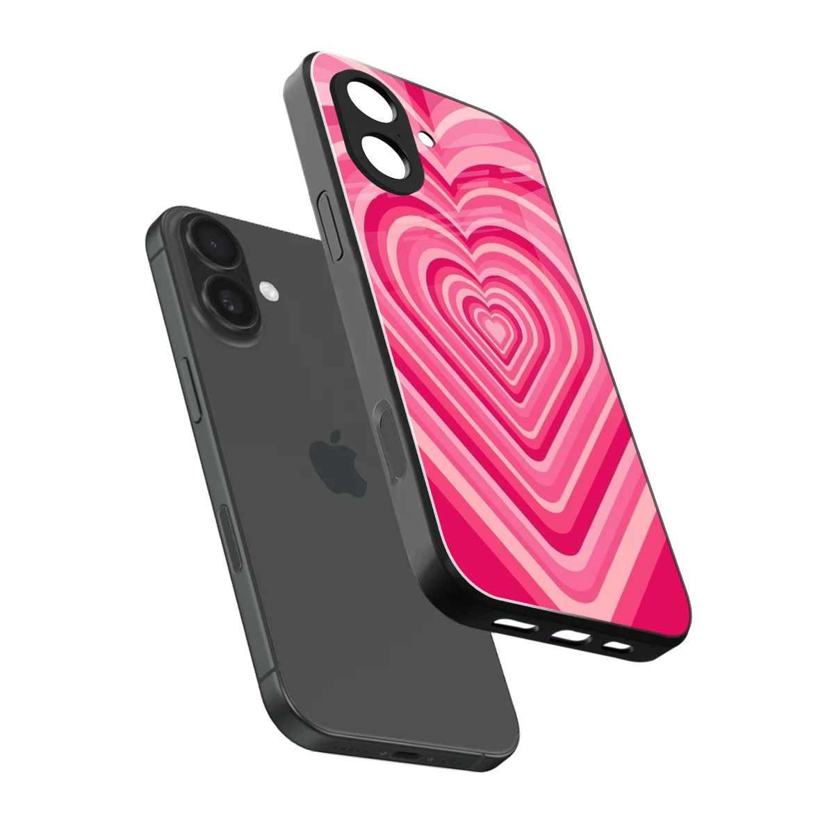 Y2K French Pink Hearts sleek iphone 17 cover with tempered glass back and TPU edges