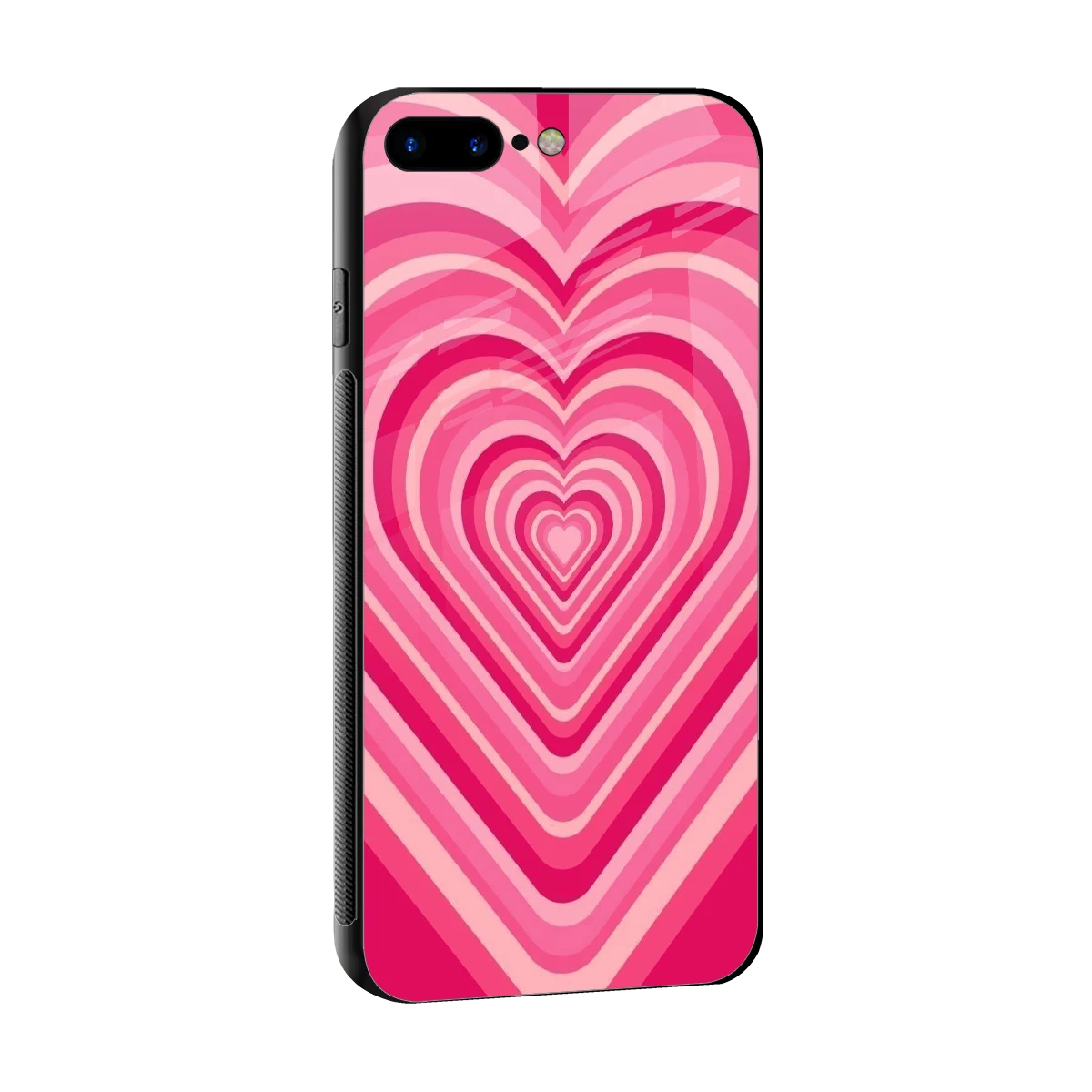 Y2K French Pink Hearts sleek iphone 8 plus cover with tempered glass back and TPU edges