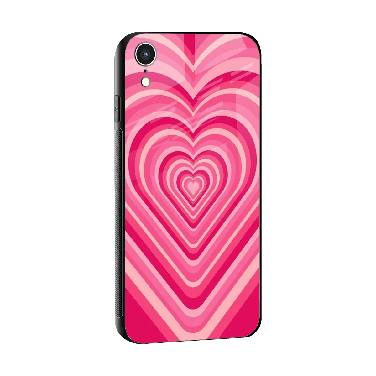 Y2K French Pink Hearts sleek iphone xr cover with tempered glass back and TPU edges