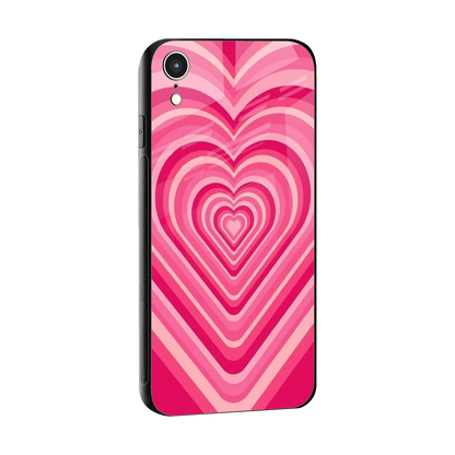 Y2K French Pink Hearts sleek iphone xr cover with tempered glass back and TPU edges