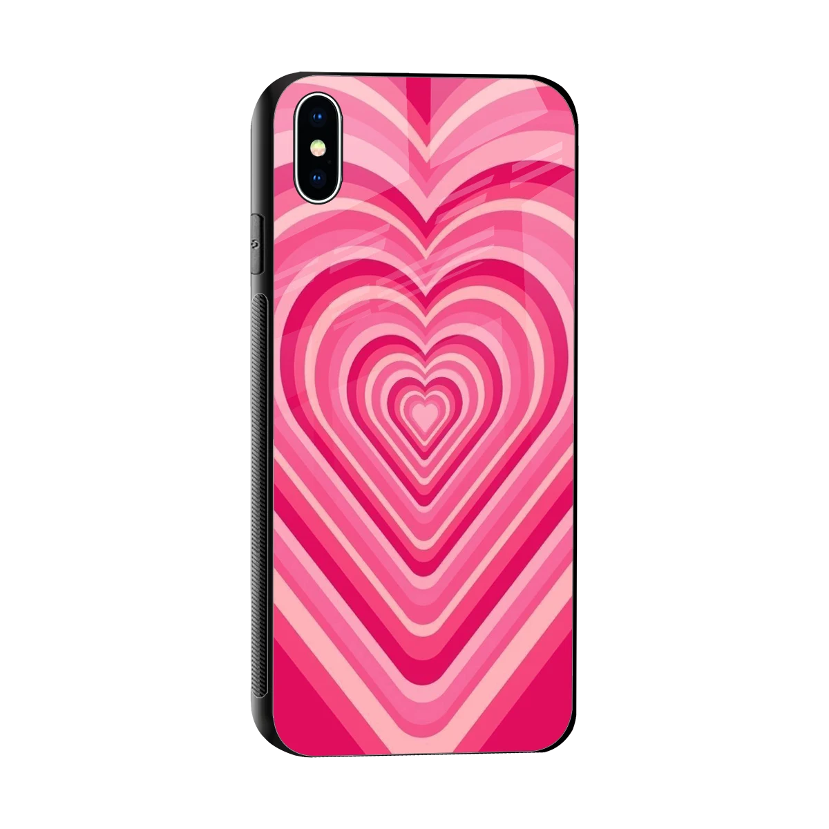 Y2K French Pink Hearts sleek iphone xs max cover with tempered glass back and TPU edges