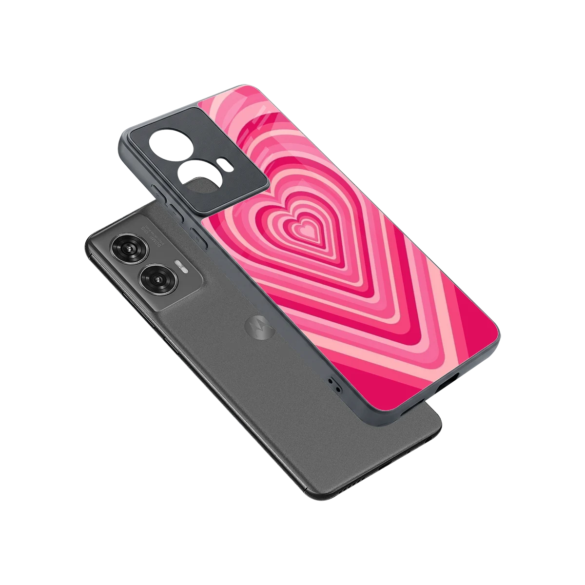 Y2K French Pink Hearts sleek motorola edge 50 fusion cover with tempered glass back and TPU edges