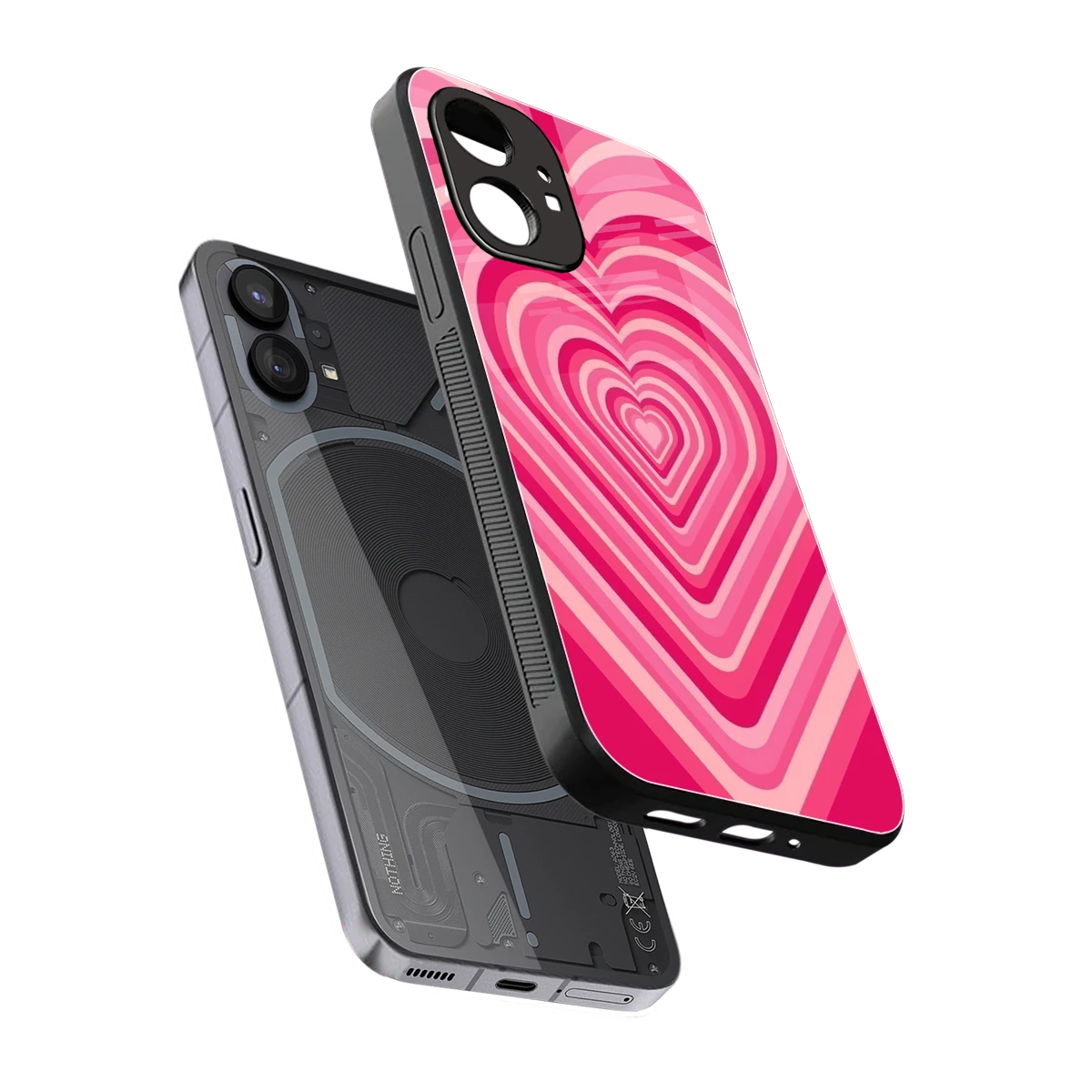 Y2K French Pink Hearts sleek nothing phone 1 cover with tempered glass back and TPU edges