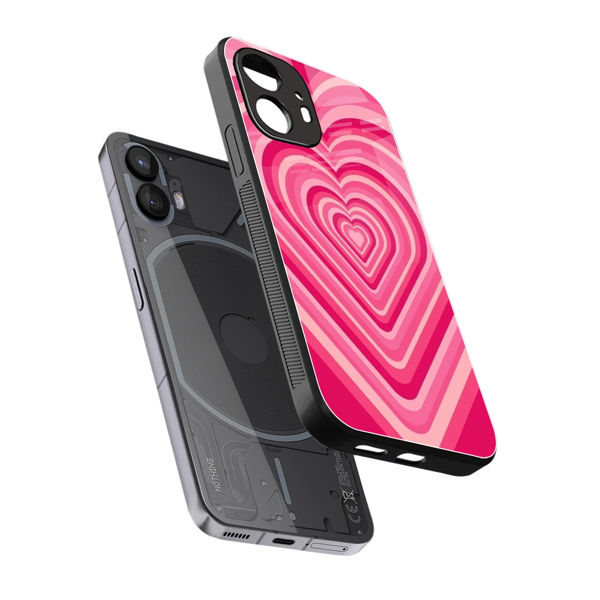 Y2K French Pink Hearts sleek nothing phone 2 cover with tempered glass back and TPU edges