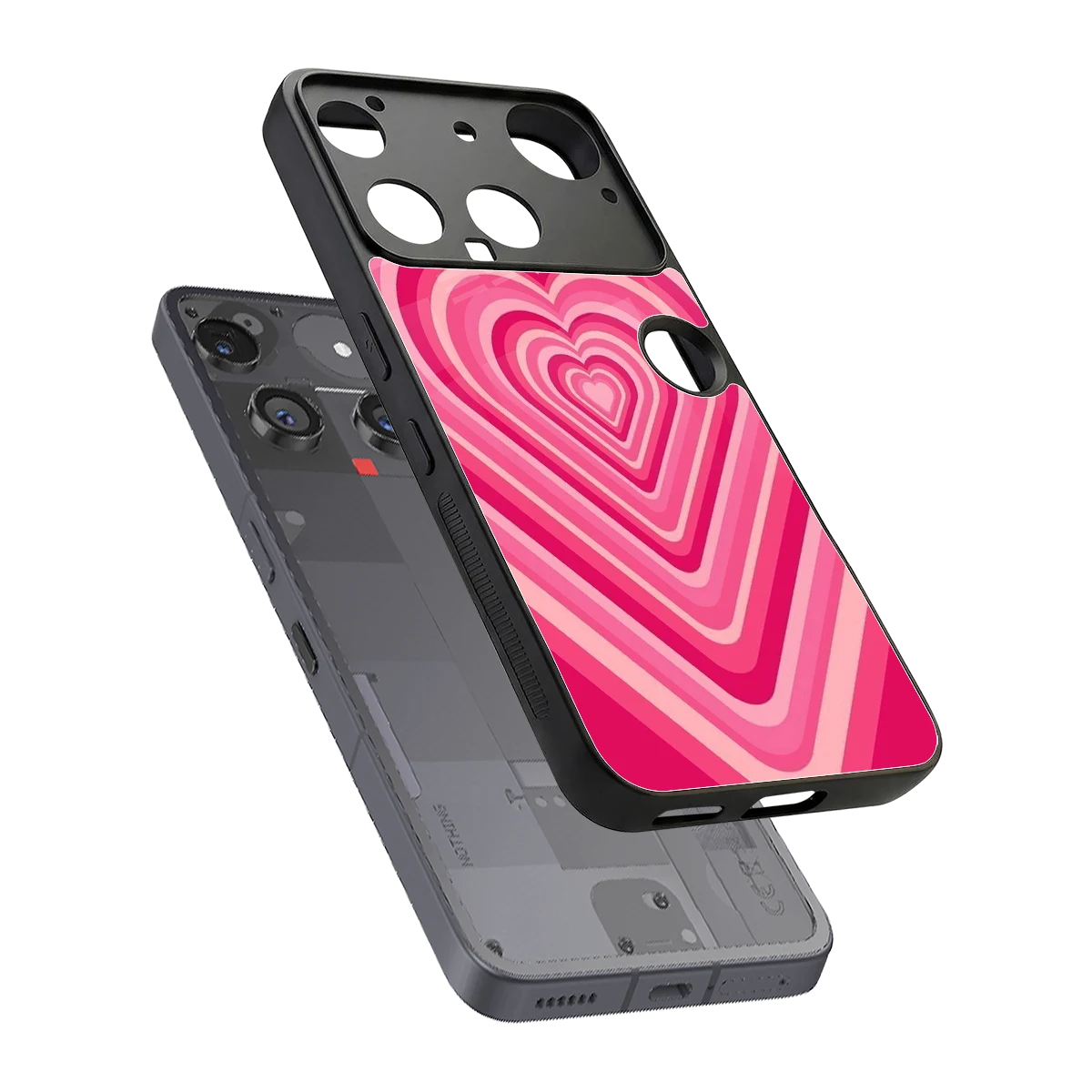 Y2K French Pink Hearts sleek nothing phone 3 cover with tempered glass back and TPU edges