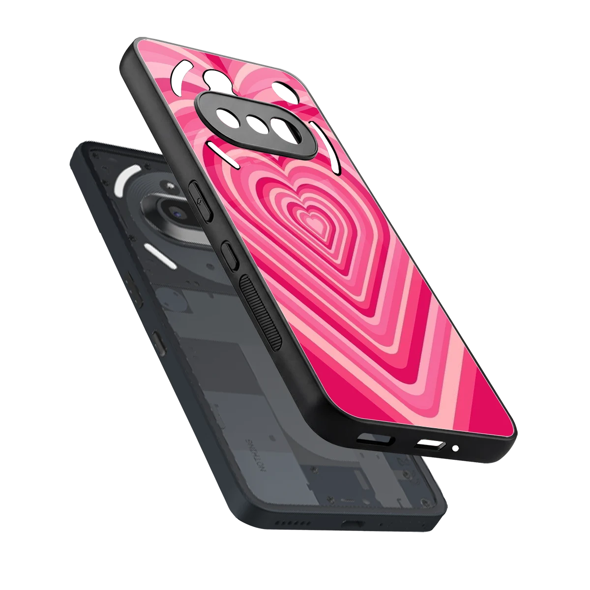 Y2K French Pink Hearts sleek nothing phone 3a cover with tempered glass back and TPU edges