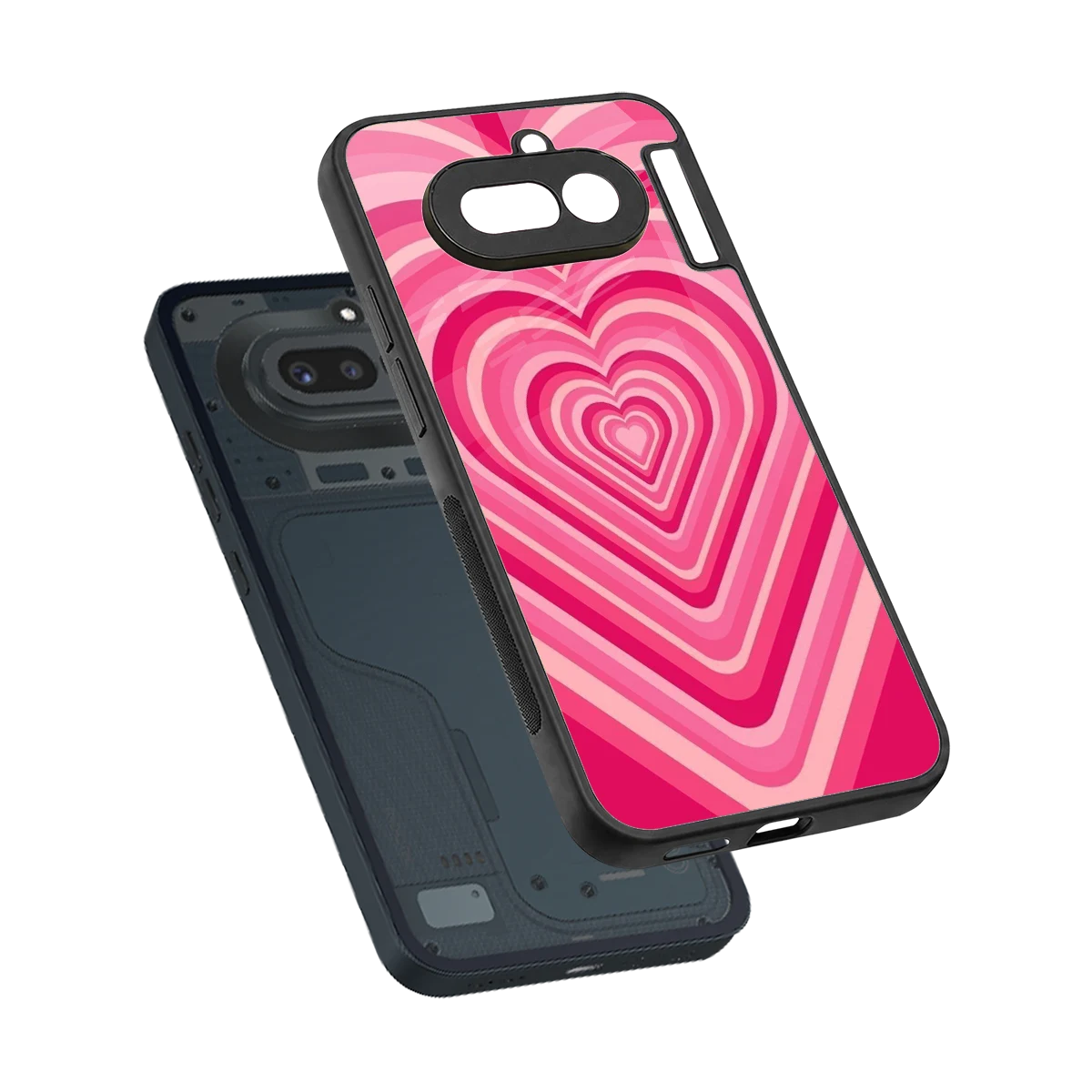 Y2K French Pink Hearts sleek nothing phone 4a cover with tempered glass back and TPU edges