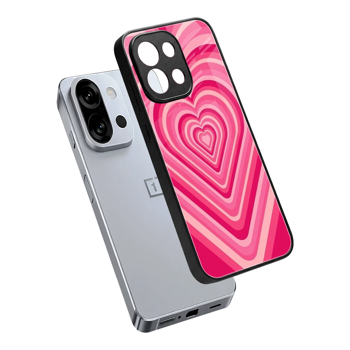 Y2K French Pink Hearts sleek oneplus 13s cover with tempered glass back and TPU edges