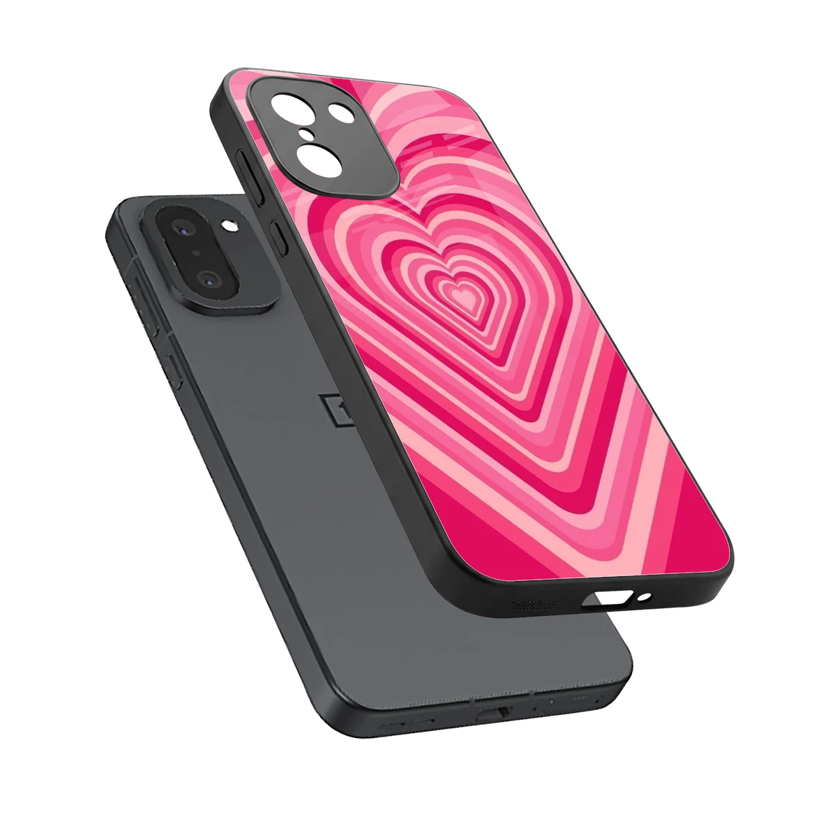 Y2K French Pink Hearts sleek oneplus 15r cover with tempered glass back and TPU edges