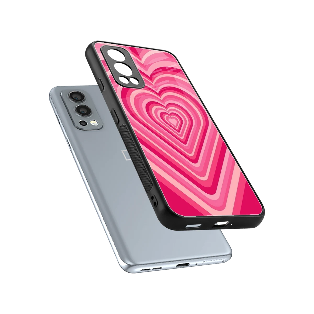 Y2K French Pink Hearts sleek oneplus nord 2 cover with tempered glass back and TPU edges