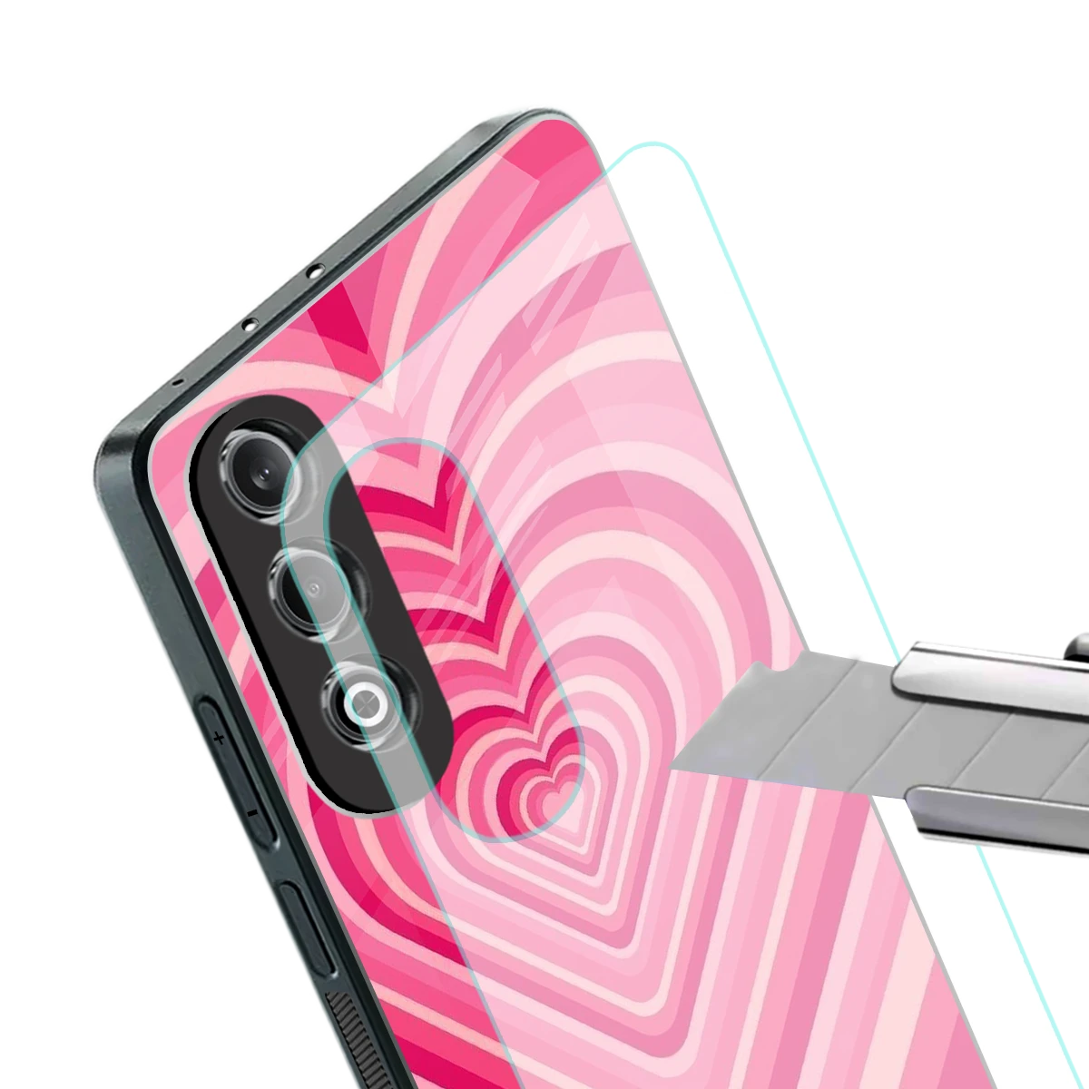 Y2K French Pink Hearts stylish phone case for oneplus nord ce 4 | glossy glass and slim fit