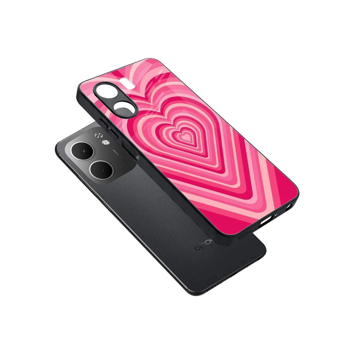 Y2K French Pink Hearts sleek oppo a5x 5g cover with tempered glass back and TPU edges
