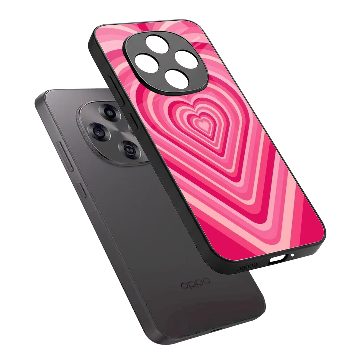 Y2K French Pink Hearts sleek oppo f31 pro 5g cover with tempered glass back and TPU edges