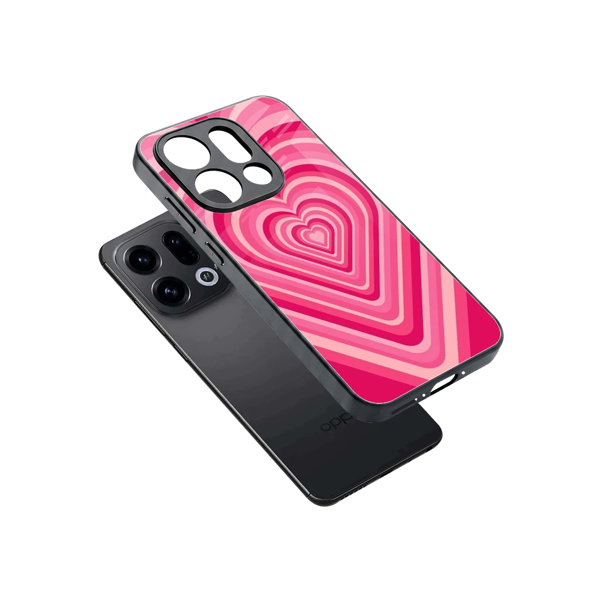 Y2K French Pink Hearts sleek oppo find x9 cover with tempered glass back and TPU edges