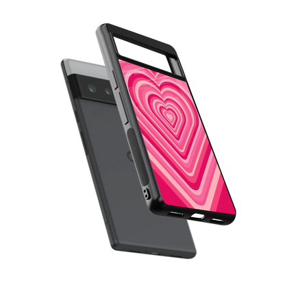 Y2K French Pink Hearts sleek google pixel 6 pro cover with tempered glass back and TPU edges