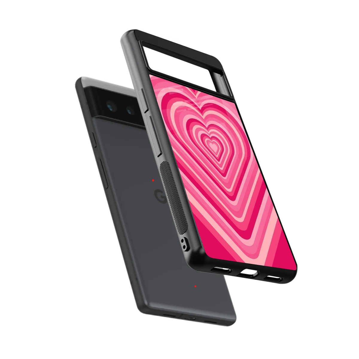 Y2K French Pink Hearts sleek google pixel 6 cover with tempered glass back and TPU edges