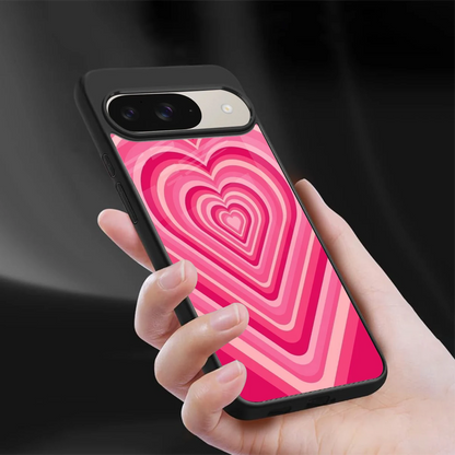 Y2K French Pink Hearts sleek google pixel 9 cover with tempered glass back and TPU edges
