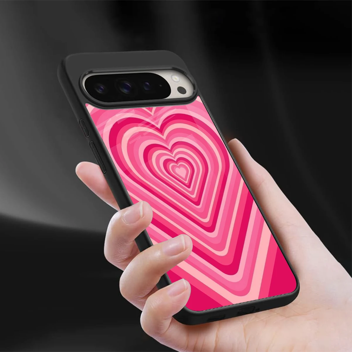 Y2K French Pink Hearts sleek google pixel 9 pro cover with tempered glass back and TPU edges