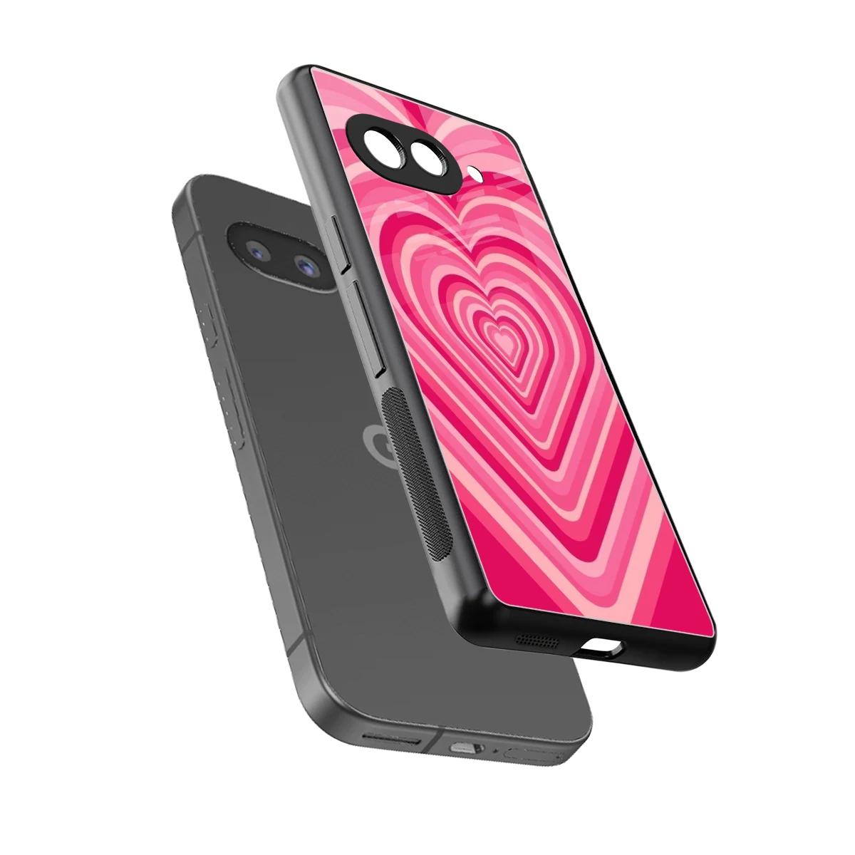 Y2K French Pink Hearts sleek google pixel 10a cover with tempered glass back and TPU edges
