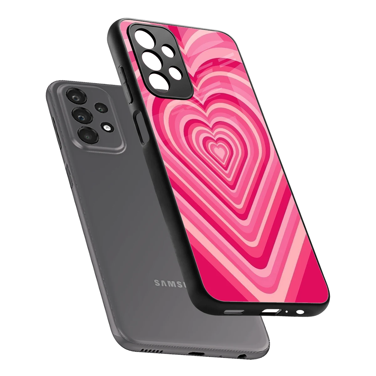 Y2K French Pink Hearts sleek samsung galaxy a23 cover with tempered glass back and TPU edges