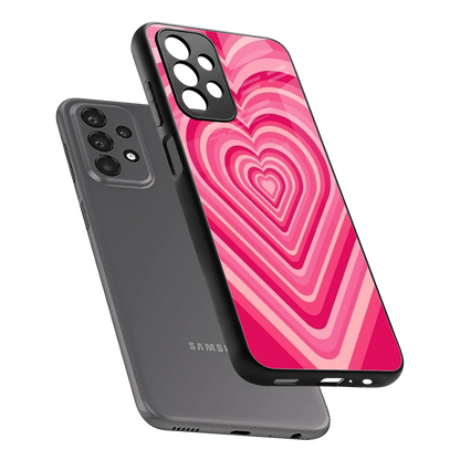 Y2K French Pink Hearts sleek samsung galaxy a23 cover with tempered glass back and TPU edges