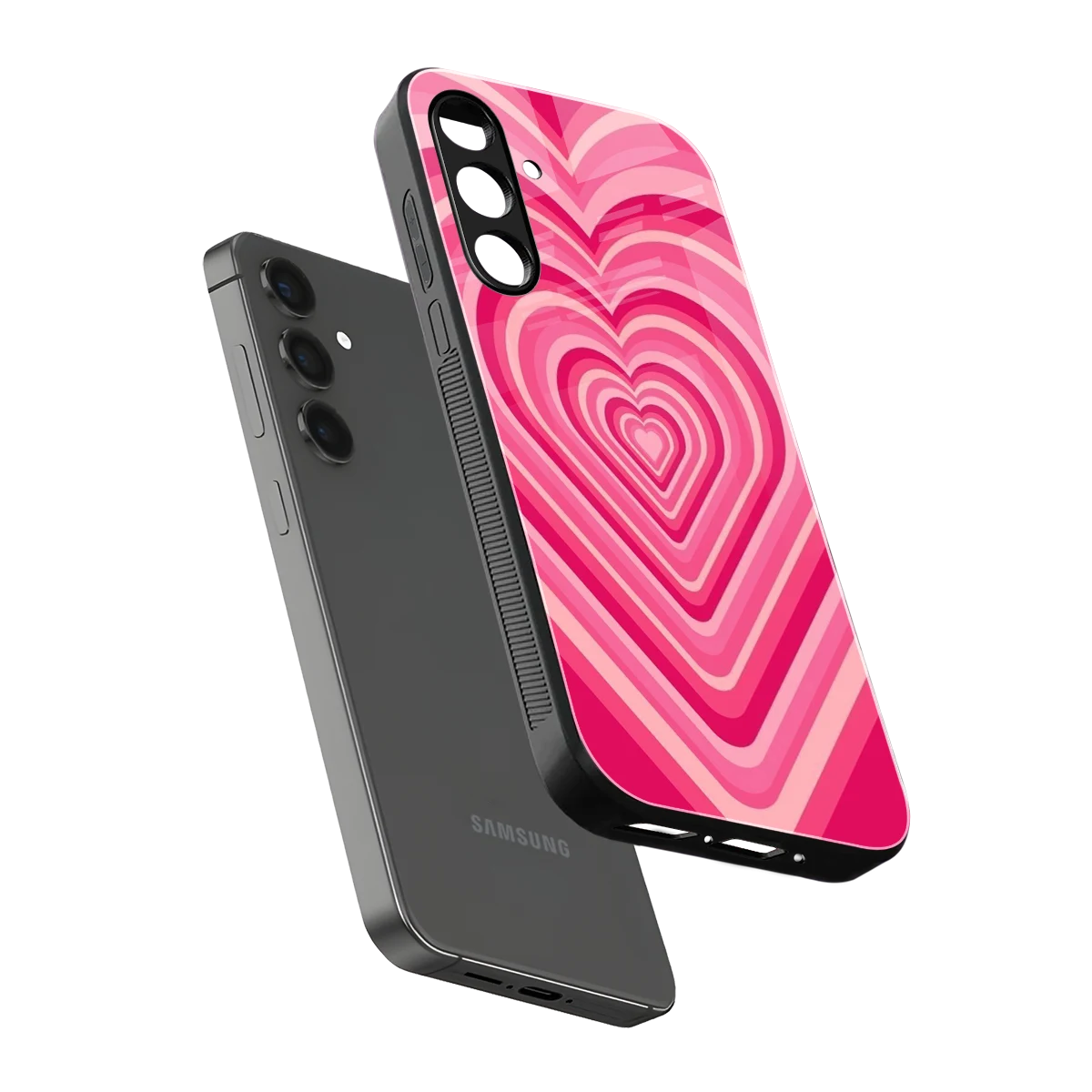 Y2K French Pink Hearts sleek samsung galaxy a14 5g cover with tempered glass back and TPU edges