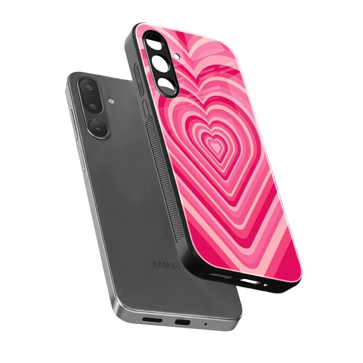 Y2K French Pink Hearts sleek samsung galaxy m16 5g cover with tempered glass back and TPU edges