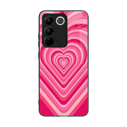 Y2K French Pink Hearts back phone cover | glass case for vivo v27 5g