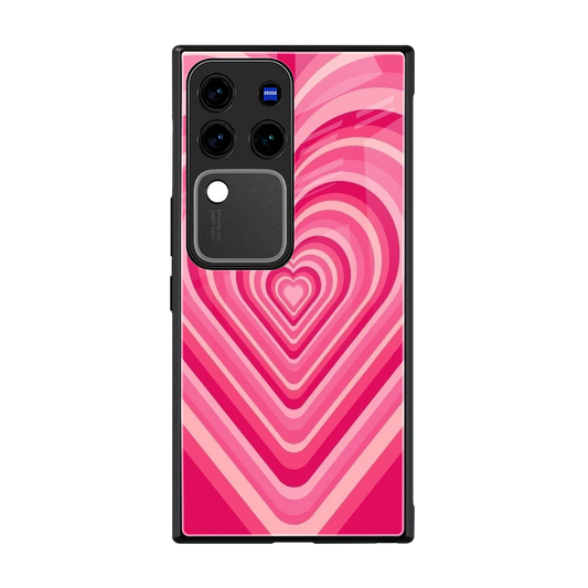Y2K French Pink Hearts back phone cover | glass case forvivo v30 pro