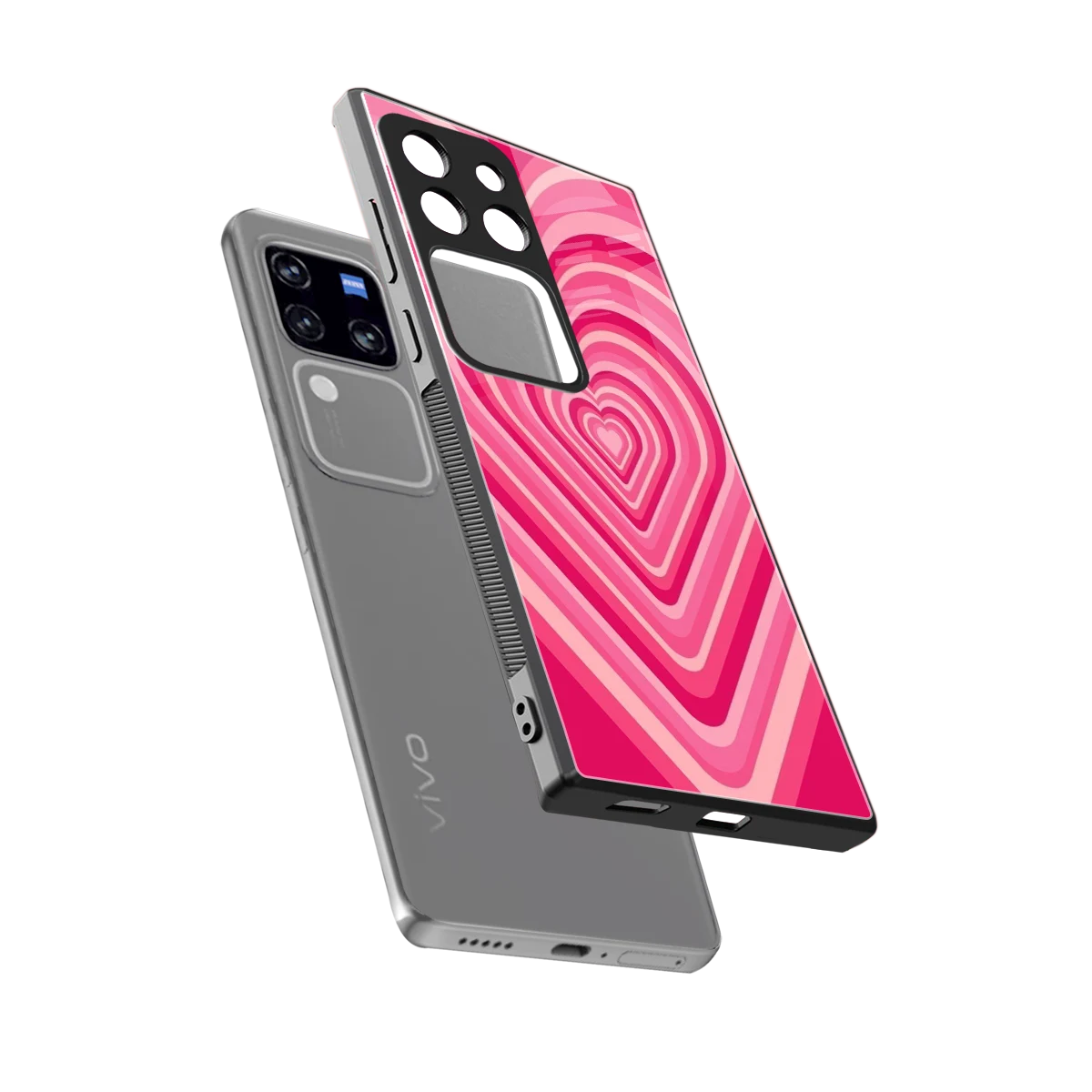 Y2K French Pink Hearts sleekvivo v30 pro cover with tempered glass back and TPU edges