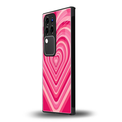 Y2K French Pink Heartsvivo v30 pro mobile cover | shockproof glass phone case